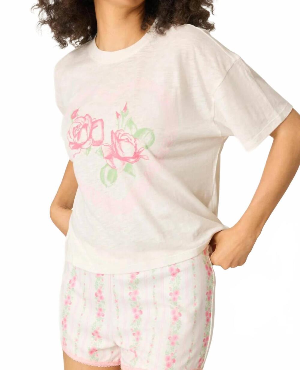 NEW PJ SALVAGE roses are pink heart bloom graphic t-shirt in ivory